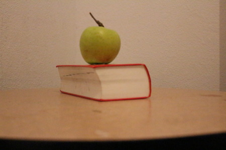 apple on bookの写真素材