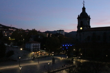 Beautiful evening view of valley and churchの写真素材