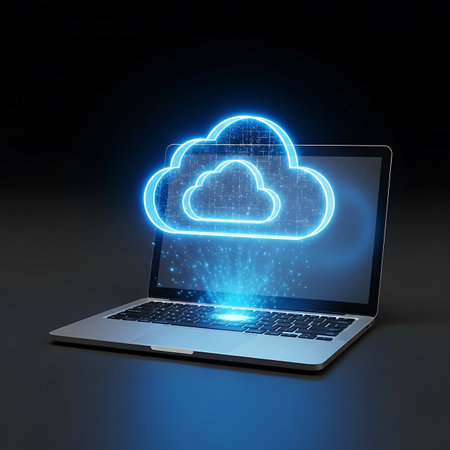 laptop with cloud computing symbol on screen, 3d render illustrationの素材