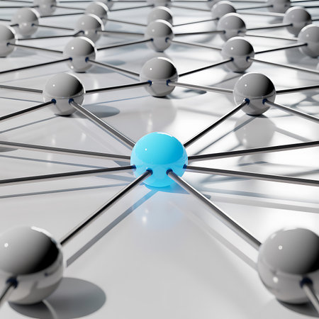 Highly rendering of social network structure in white background with blue sphereの素材