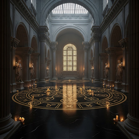 Interior of the gothic church. 3D render.の素材