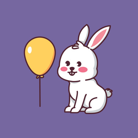 Cute Cartoon Rabbit Sticker on color background. Vector Illustration With Cartoon Style Funny Animalのイラスト素材