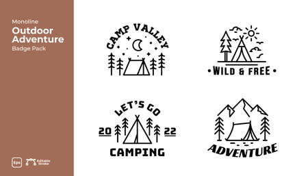 set of tent and cabin minimalist line art icon template vector design illustration.のイラスト素材