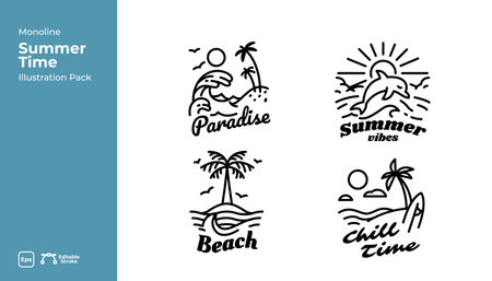Summer line art badge design. Summer time fun concept design.のイラスト素材