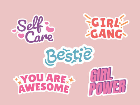 Motivational quotes for girls power stickers setのイラスト素材
