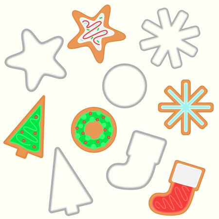 Christmas Cookie and Cookie Cutter Vector Set on Whiteのイラスト素材