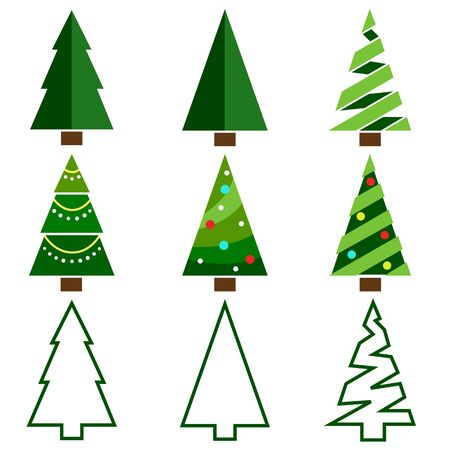 Christmas Tree Vector Illustration Set on Whiteのイラスト素材