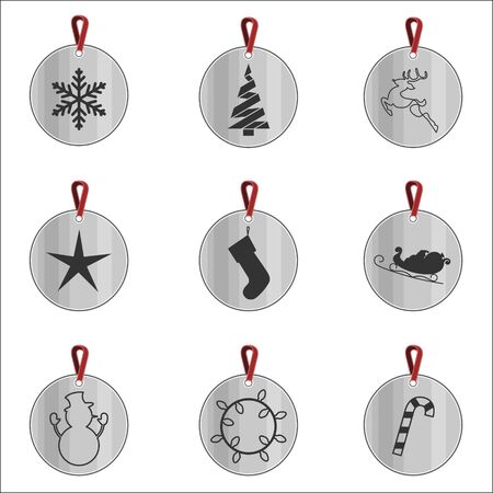 Christmas Ornament Flat Metal Set on Whiteのイラスト素材