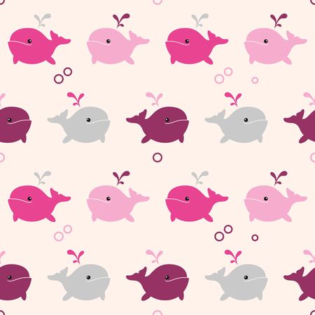 Cute Seamless Pink Whale Patternのイラスト素材