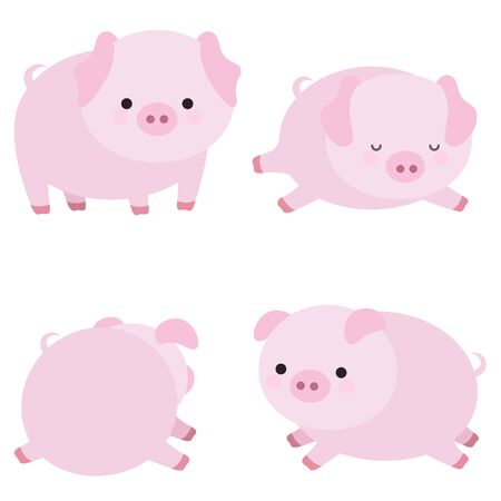 Cute Pig Vector Illustration Setのイラスト素材