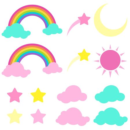 Whimsical Sky Elements Illustration Setのイラスト素材