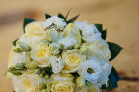beautiful bouquet of the bride executed from light beige rosesの写真素材
