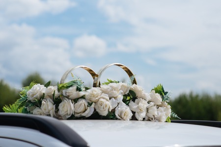 wedding car decor flowers bouquet. car decoration flowers weddingの写真素材