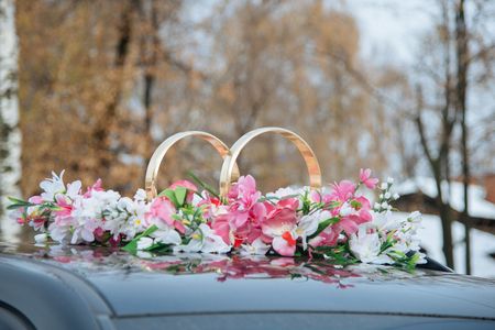 wedding car decor flowers bouquet. car decoration flowers weddingの写真素材