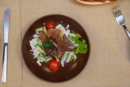 Beautifully decorated catering banquet table with a delicious saladの写真素材