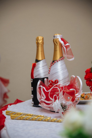 festive table is served a variety of dishes and snacks awaiting the arrival of guestsの写真素材