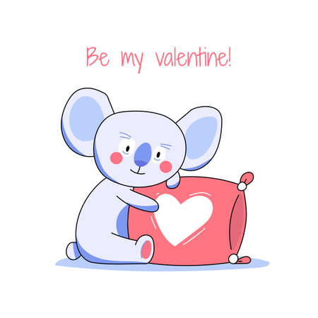 Cute lovely little Koala hugging a pillow that heart sign on it, celebrating Valentine's day. Vector illustrationのイラスト素材