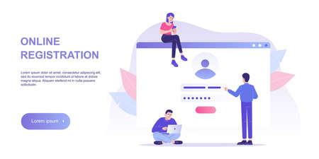 Online registration and sign up concept. People signing up or login to online account with user interface. Secure login and password. Vector illustration landing template for UI, mobile app, webのイラスト素材