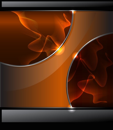 Abstract background with orange smoke and glossy bannerのイラスト素材