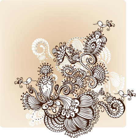 Hand Drawn floral background with ornamental birdsのイラスト素材