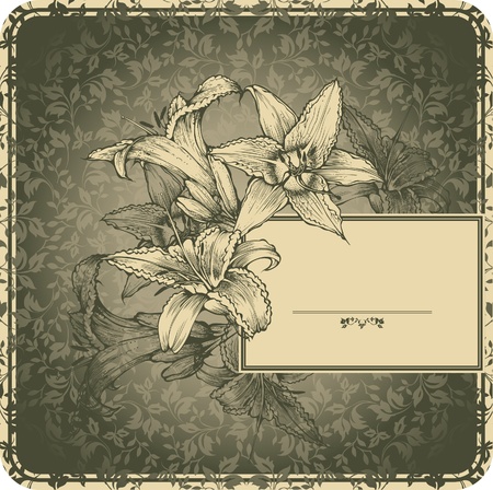 Vintage frame with blooming liliesのイラスト素材