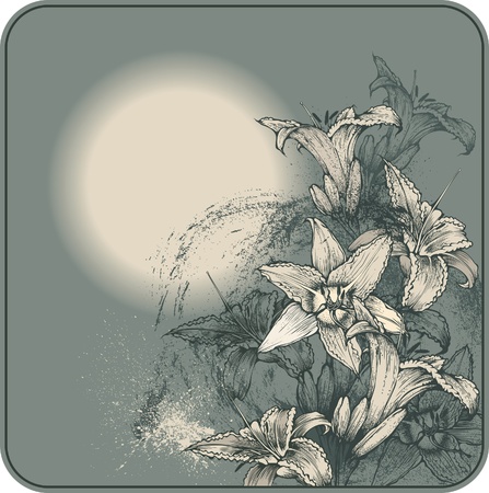 Vintage frame with blooming liliesのイラスト素材