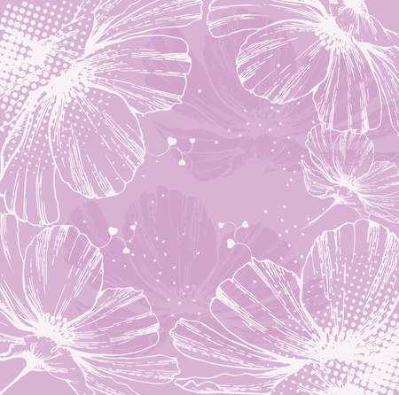 festive background with blooming daisies and hearts のイラスト素材