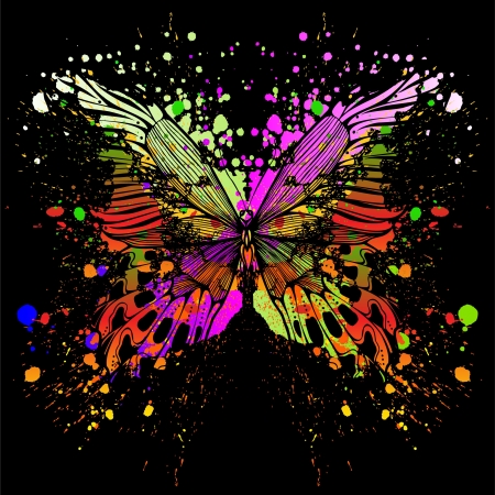 Butterfly on background of with color spots. Vector illustration.のイラスト素材