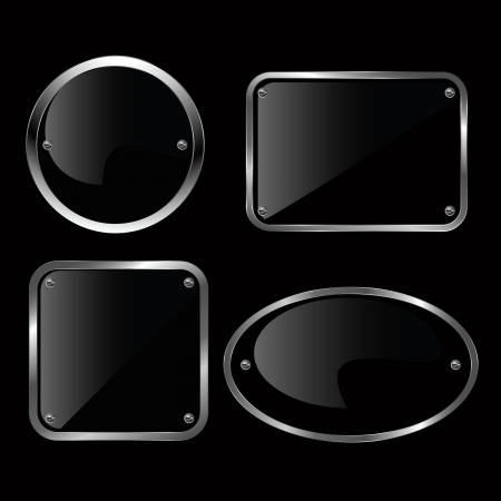 Glossy black plate set illustration.のイラスト素材