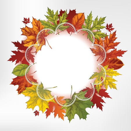 Wreath of autumn leaves, hand-drawing. のイラスト素材