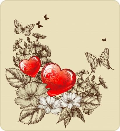 Vector illustration of Valentine's Day with roses and butterflies.のイラスト素材