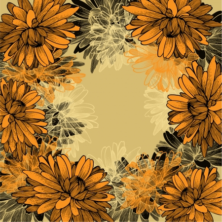 Floral background with yellow chrysanthemums. Hand-drawing.のイラスト素材