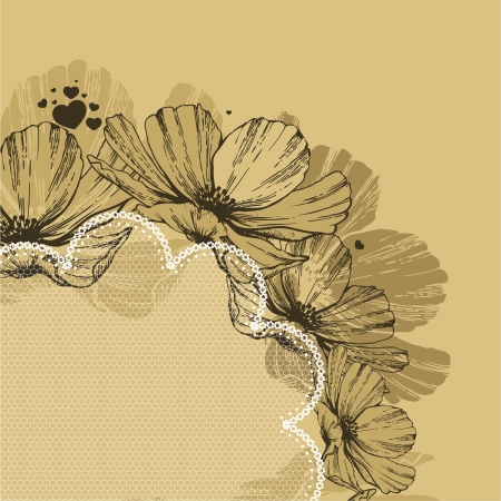Background with flowers, lace and hearts. Vector illustration.のイラスト素材