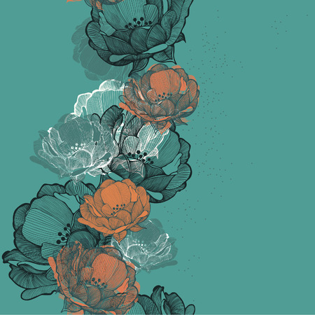 Seamless background with flowers rosehip hand-drawing. Vector illustration.のイラスト素材