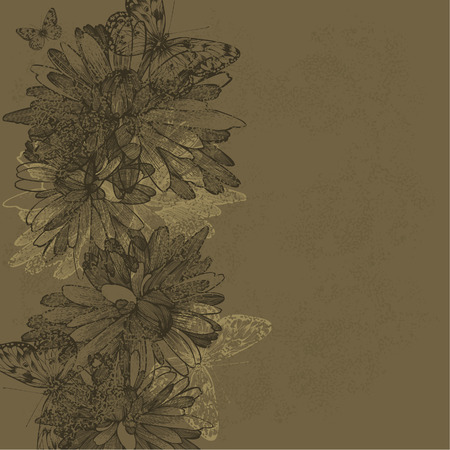 Vintage floral background with butterflies. Vector illustration.のイラスト素材