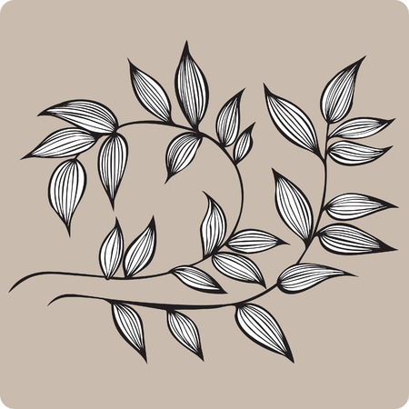 Decorative branch with leaves, hand-drawing illustration.のイラスト素材