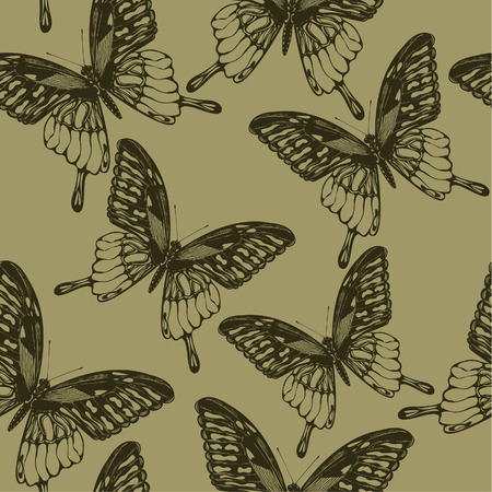 Seamless wallpaper with  butterflies, hand-drawing. Vector illustration.のイラスト素材