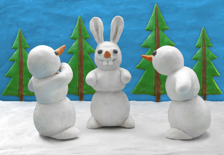 Funny play clay snowmen.の写真素材