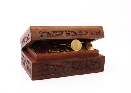 Wooden Treasure Chest Filled with Gold Coin