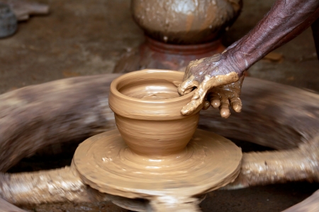 Potter s Hands Creating New Potの写真素材
