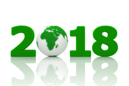 New Year 2018 with Grass - 3D Rendering Image