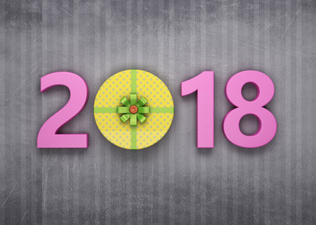 New Year 2018 with Gift Box - 3D Rendering Image