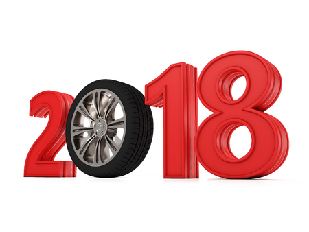 New Year 2018 with Wheel - 3D Rendering Imageの写真素材