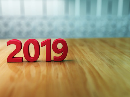New Year 2019 Creative Design Concept with Gift Box - 3D Rendered Image