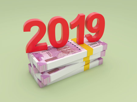New Year 2019 Creative Design Concept with Indian Currency - 3D Rendered Image