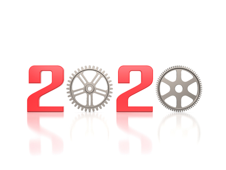 New Year 2020 Creative Design Concept with Gears - 3D Rendered Imageの写真素材