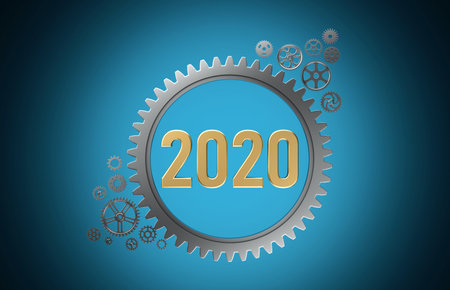 New Year 2020 Creative Design Concept with Gears - 3D Rendered Image