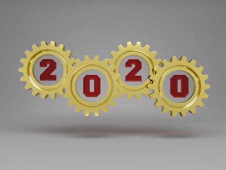 New Year 2020 Creative Design Concept with Gears - 3D Rendered Imageの写真素材