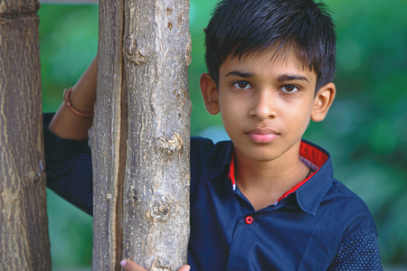 Portrait of Indian Little boy Posing to Camera with Expressionの写真素材
