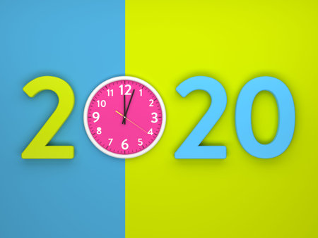 New Year 2020 Creative Design Concept with Clock - 3D Rendered Image